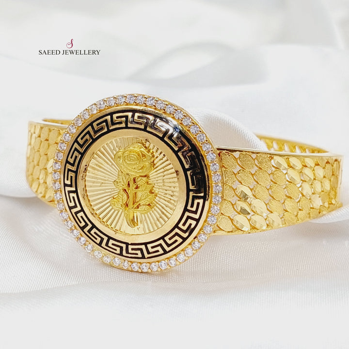 Enameled &amp; Zircon Studded Ounce Bangle Bracelet  Made of 21K Yellow Gold by Saeed Jewelry-31125