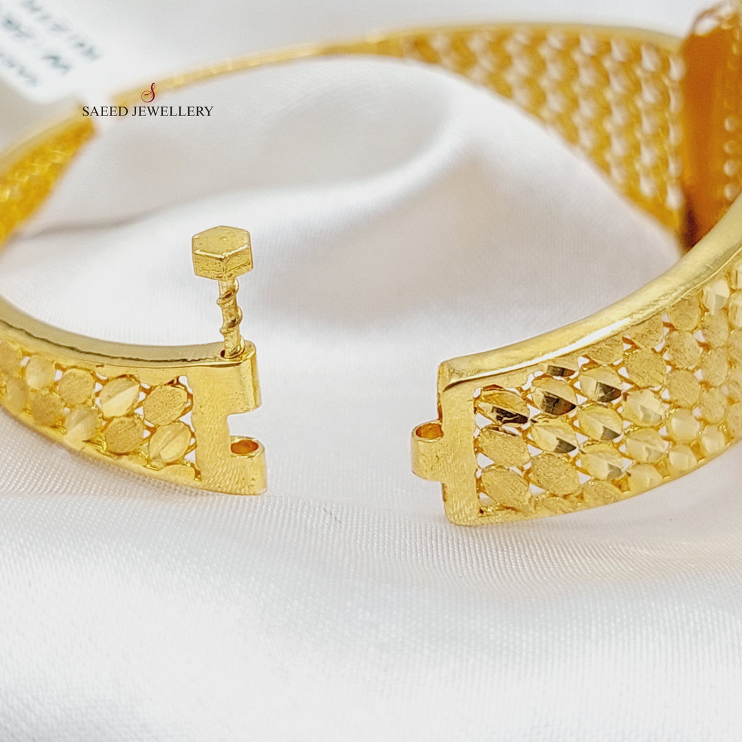 Enameled &amp; Zircon Studded Ounce Bangle Bracelet  Made of 21K Yellow Gold by Saeed Jewelry-31125