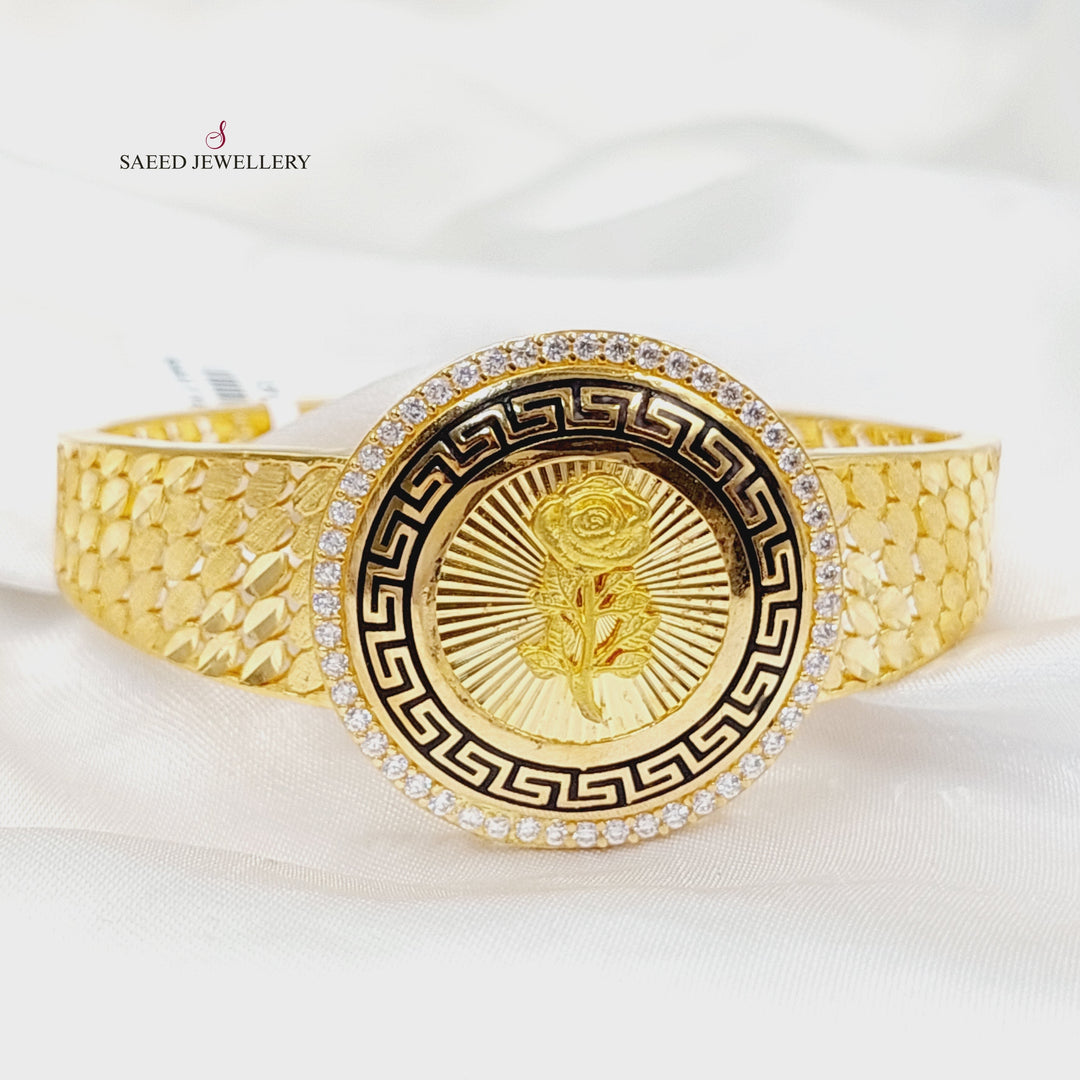 Enameled &amp; Zircon Studded Ounce Bangle Bracelet  Made of 21K Yellow Gold by Saeed Jewelry-31125