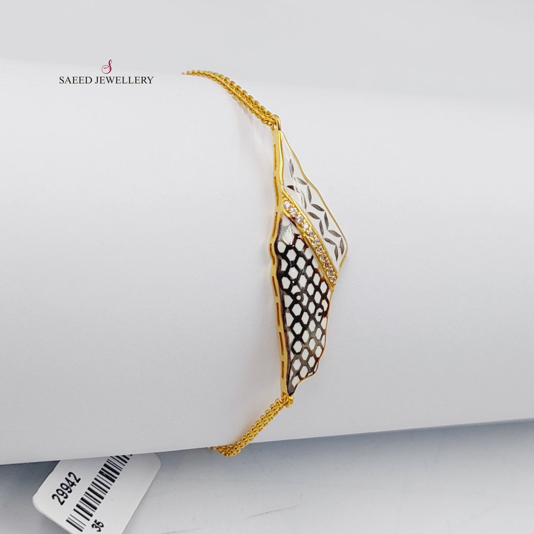 Enameled &amp;amp; Zircon Studded Palestine Bracelet  Made Of 21K Yellow Gold by Saeed Jewelry-29942