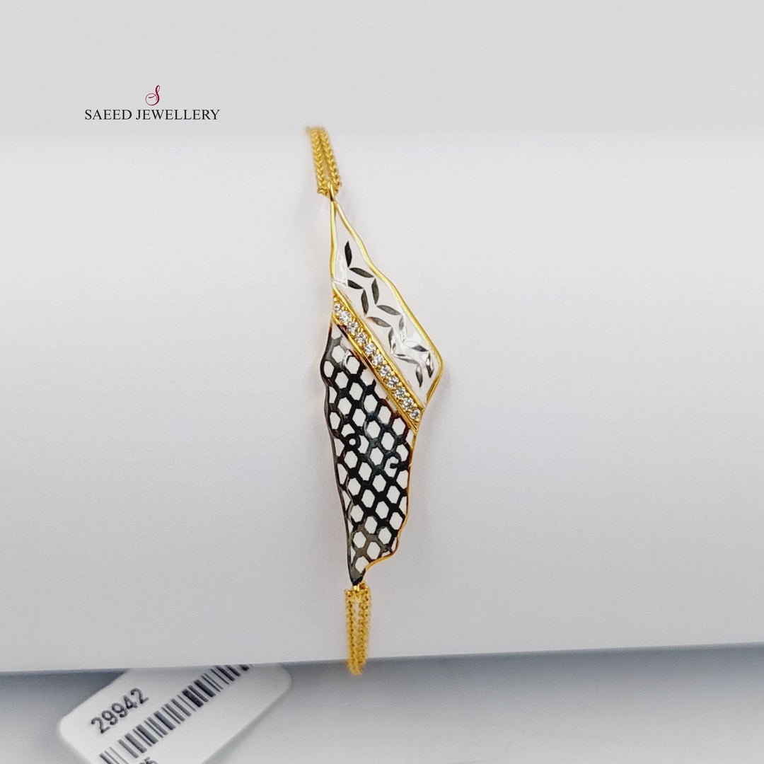 Enameled &amp;amp; Zircon Studded Palestine Bracelet  Made Of 21K Yellow Gold by Saeed Jewelry-29942