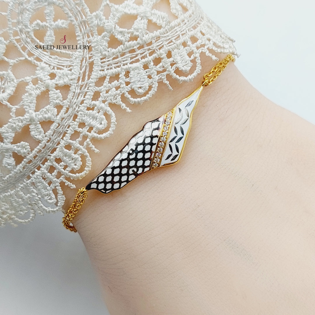 Enameled &amp; Zircon Studded Palestine Bracelet  Made Of 21K Yellow Gold by Saeed Jewelry-29942