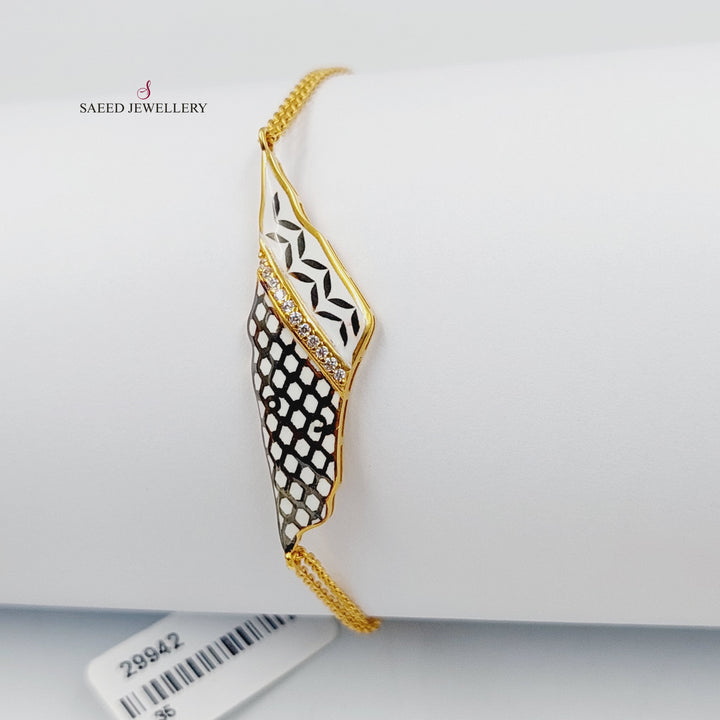 Enameled &amp; Zircon Studded Palestine Bracelet  Made Of 21K Yellow Gold by Saeed Jewelry-29942