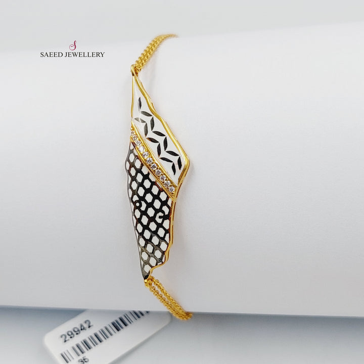 Enameled &amp;amp; Zircon Studded Palestine Bracelet  Made Of 21K Yellow Gold by Saeed Jewelry-29942