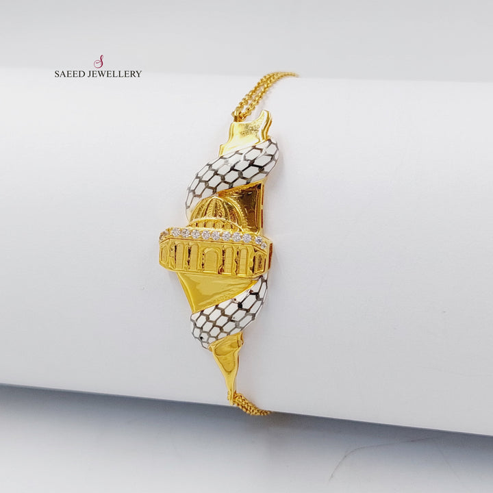 Enameled &amp;amp; Zircon Studded Palestine Bracelet  Made Of 21K Yellow Gold by Saeed Jewelry-29943