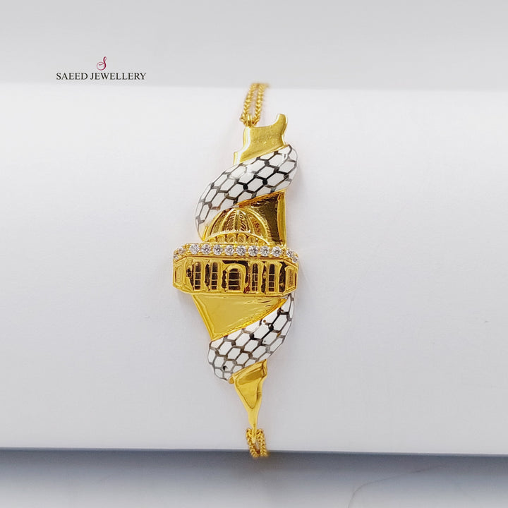 Enameled &amp;amp; Zircon Studded Palestine Bracelet  Made Of 21K Yellow Gold by Saeed Jewelry-29943