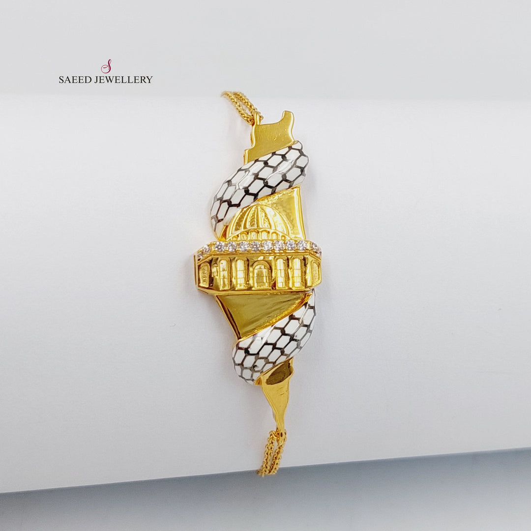Enameled &amp;amp; Zircon Studded Palestine Bracelet  Made Of 21K Yellow Gold by Saeed Jewelry-29943