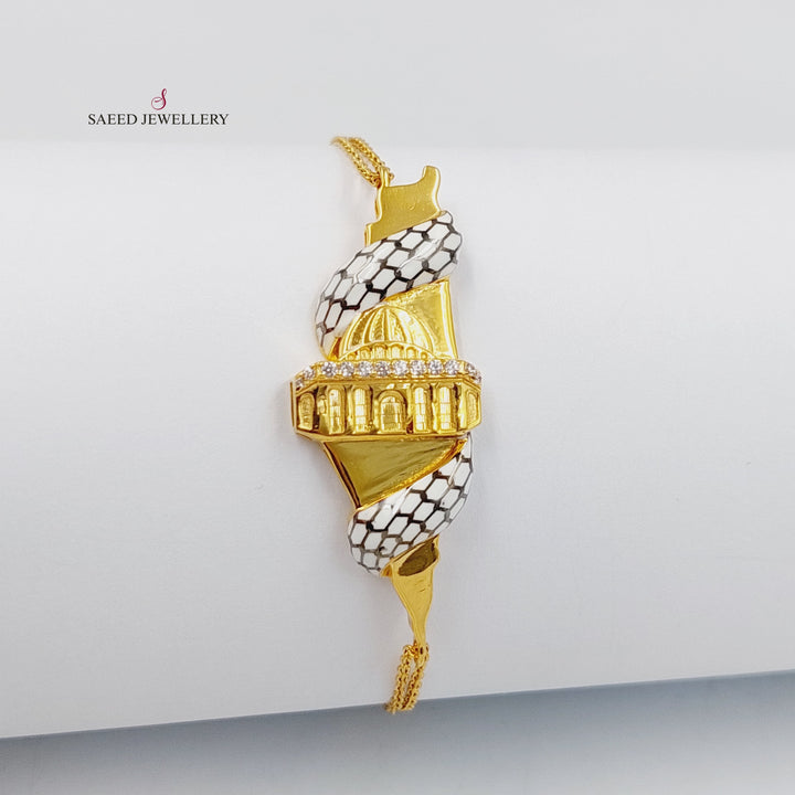 Enameled &amp;amp; Zircon Studded Palestine Bracelet  Made Of 21K Yellow Gold by Saeed Jewelry-29943