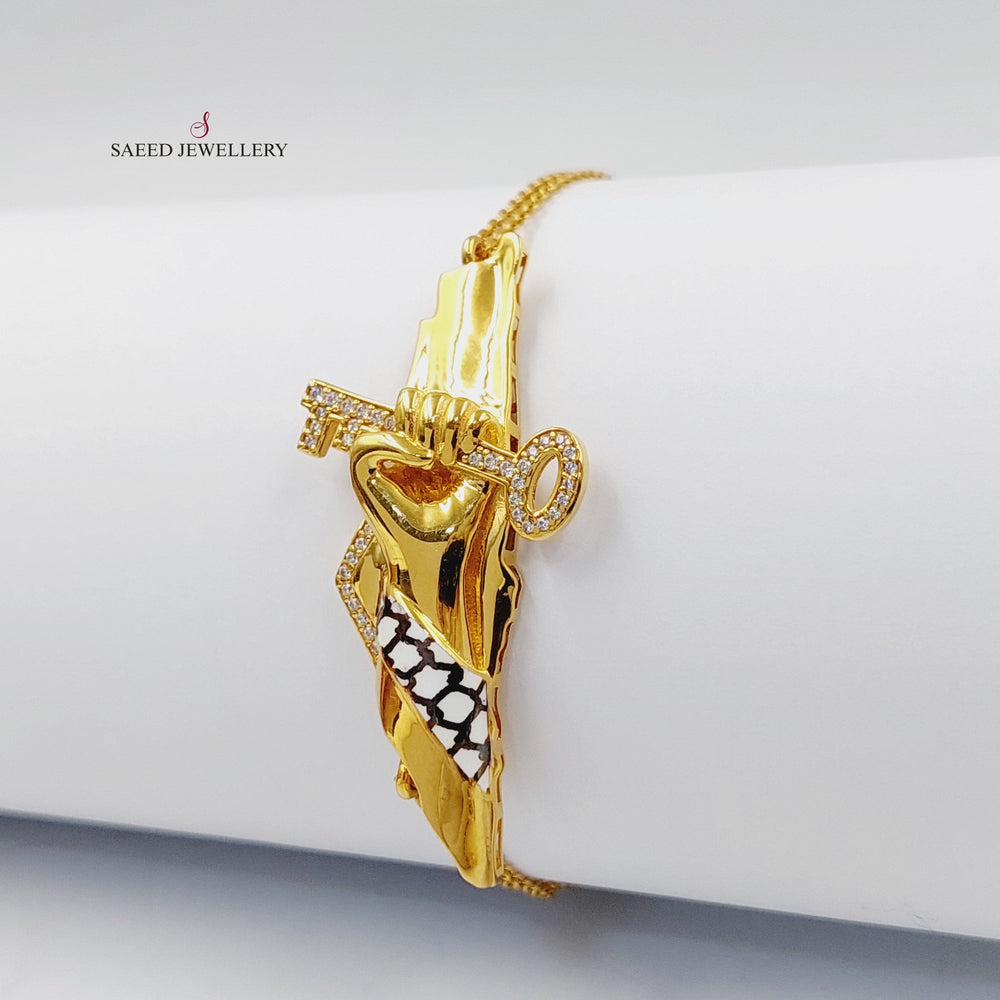 Enameled &amp; Zircon Studded Palestine Bracelet  Made Of 21K Yellow Gold by Saeed Jewelry-29944