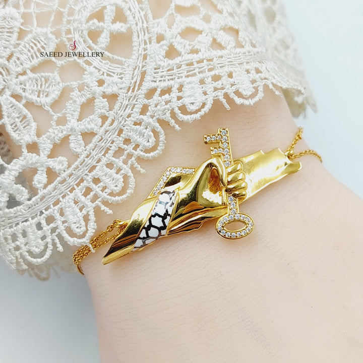 Enameled &amp;amp; Zircon Studded Palestine Bracelet  Made Of 21K Yellow Gold by Saeed Jewelry-29944