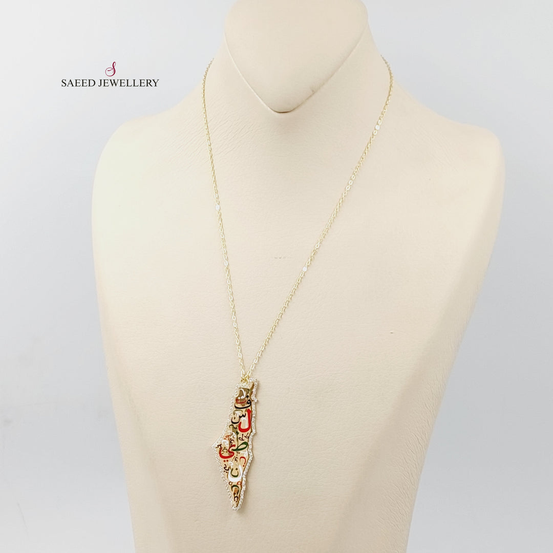 Enameled &amp;amp; Zircon Studded Palestine Necklace  Made Of 18K Yellow Gold by Saeed Jewelry-29384