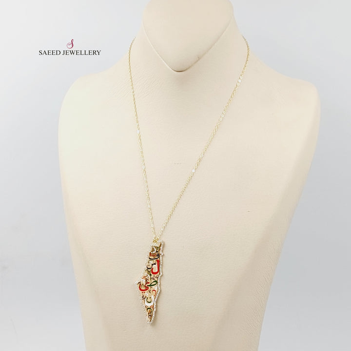 Enameled &amp;amp; Zircon Studded Palestine Necklace  Made Of 18K Yellow Gold by Saeed Jewelry-29384