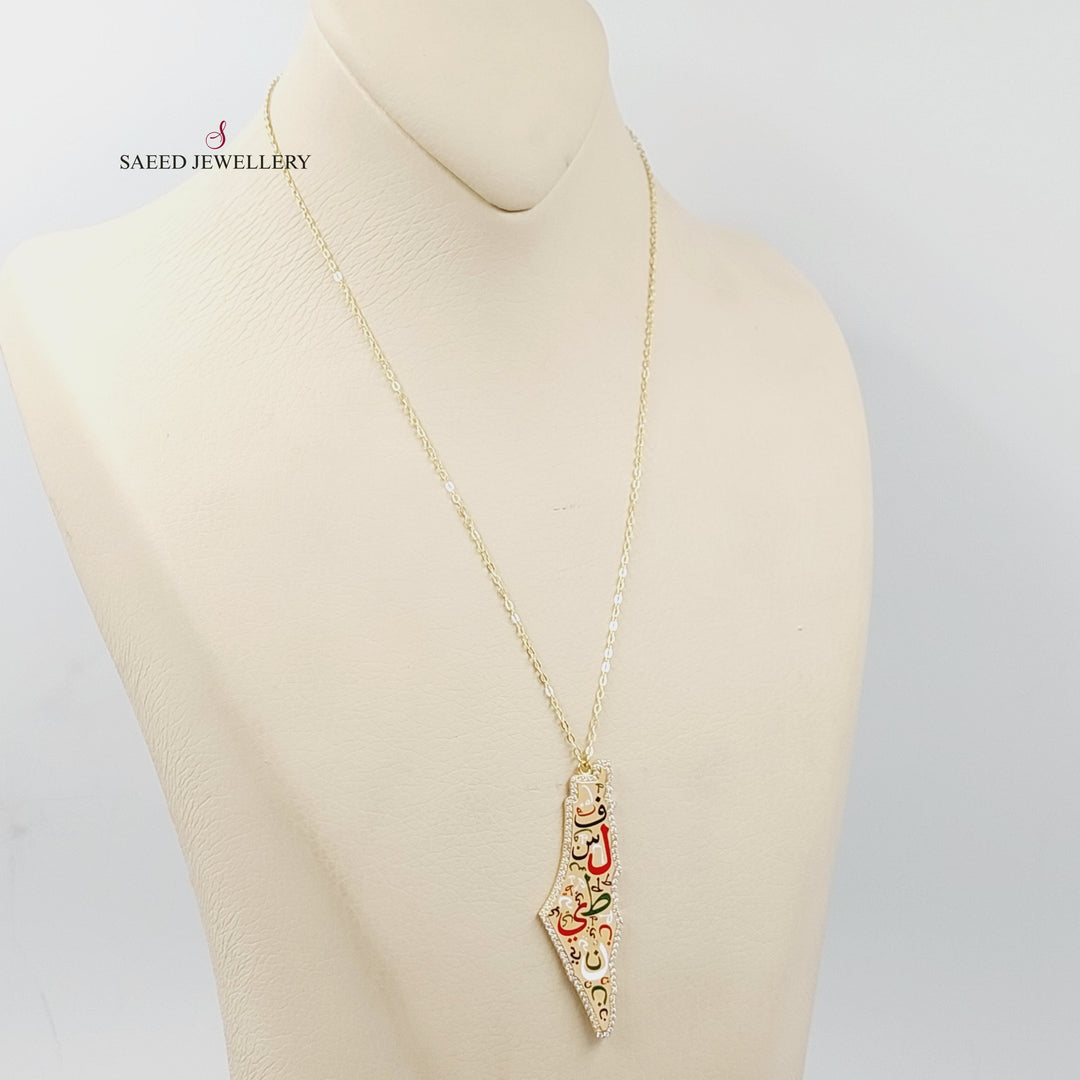 Enameled &amp;amp; Zircon Studded Palestine Necklace  Made Of 18K Yellow Gold by Saeed Jewelry-29384