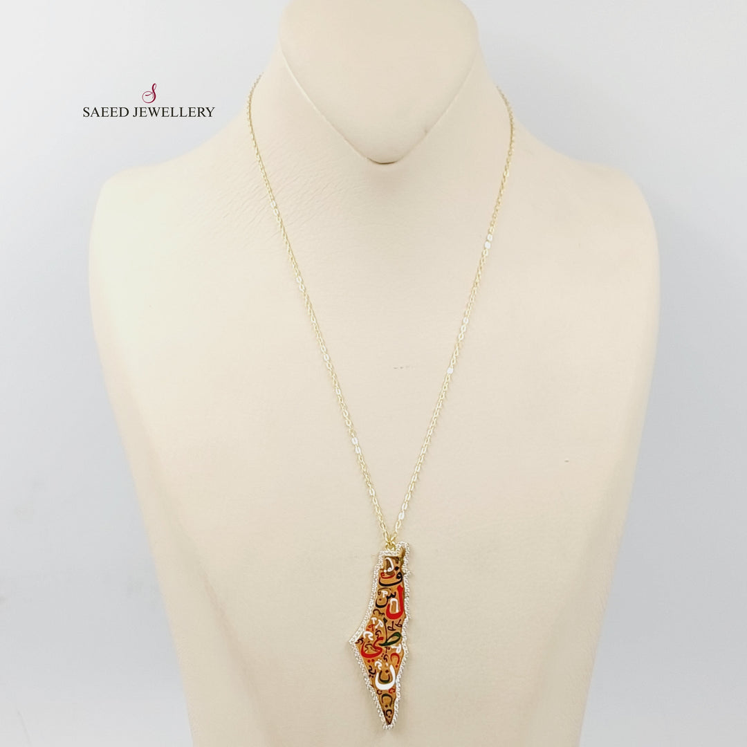 Enameled &amp;amp; Zircon Studded Palestine Necklace  Made Of 18K Yellow Gold by Saeed Jewelry-29384