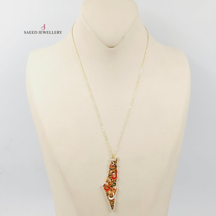 Enameled &amp;amp; Zircon Studded Palestine Necklace  Made Of 18K Yellow Gold by Saeed Jewelry-29384