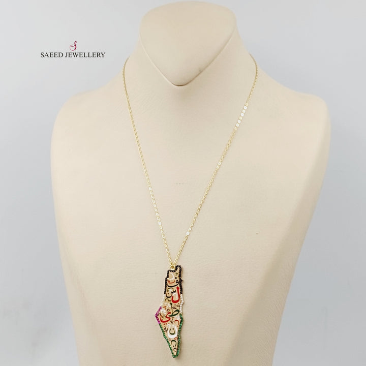Enameled &amp; Zircon Studded Palestine Necklace  Made Of 18K Yellow Gold by Saeed Jewelry-29385
