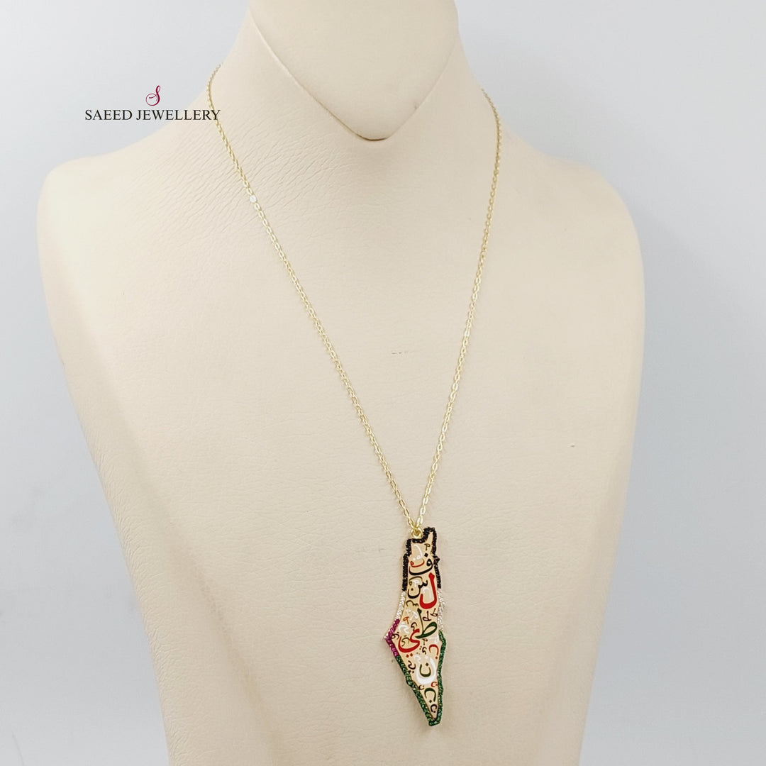 Enameled &amp; Zircon Studded Palestine Necklace  Made Of 18K Yellow Gold by Saeed Jewelry-29385