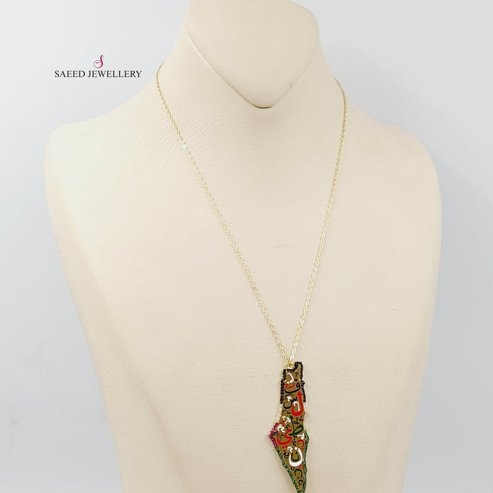 Enameled &amp; Zircon Studded Palestine Necklace  Made Of 18K Yellow Gold by Saeed Jewelry-29385