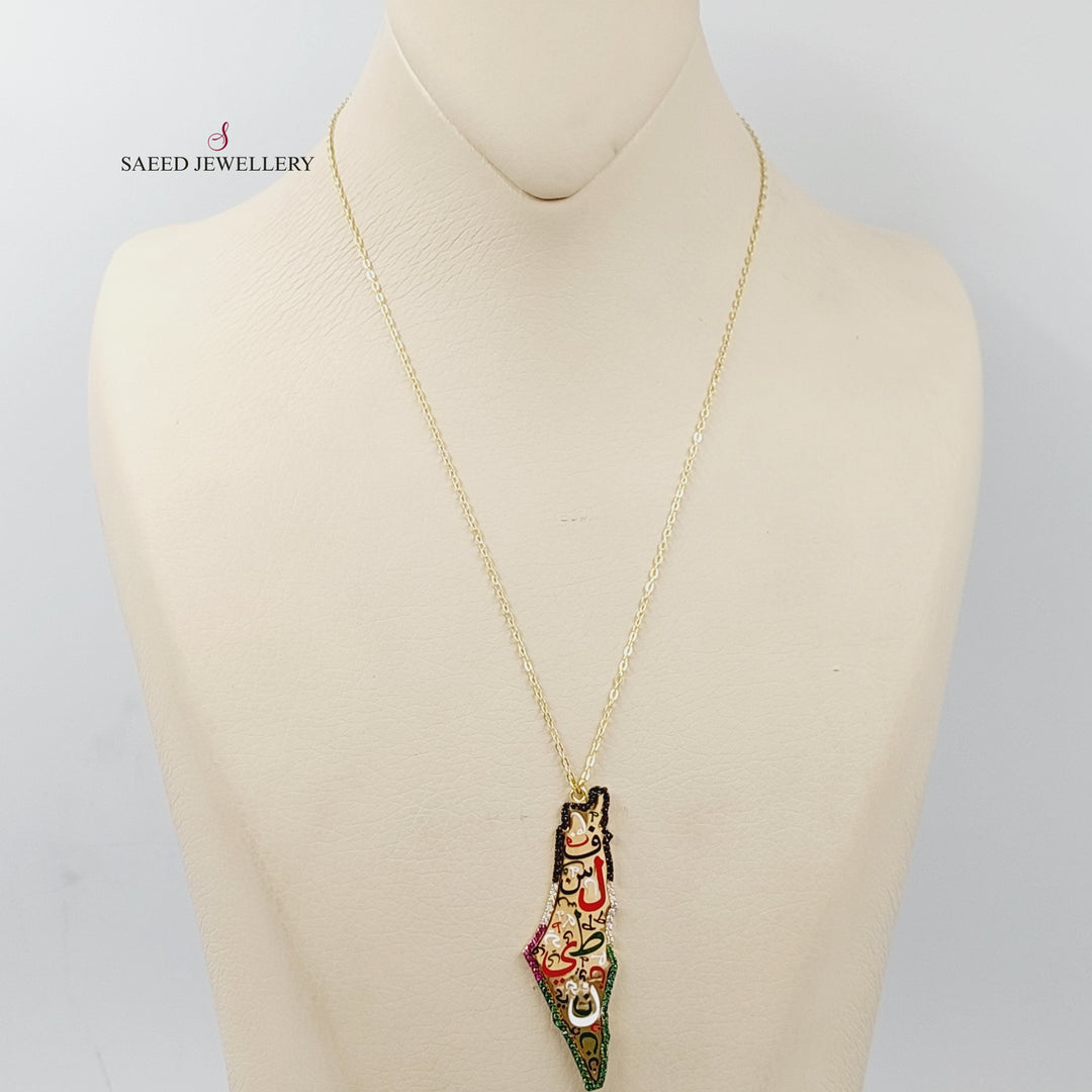 Enameled &amp; Zircon Studded Palestine Necklace  Made Of 18K Yellow Gold by Saeed Jewelry-29385