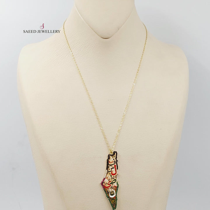 Enameled &amp; Zircon Studded Palestine Necklace  Made Of 18K Yellow Gold by Saeed Jewelry-29385