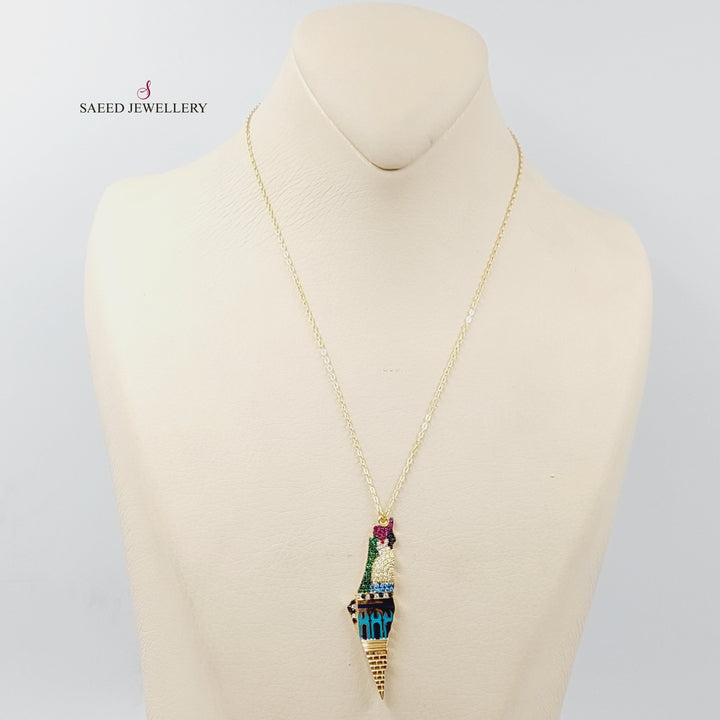 Enameled &amp;amp; Zircon Studded Palestine Necklace  Made Of 18K Yellow Gold by Saeed Jewelry-29386