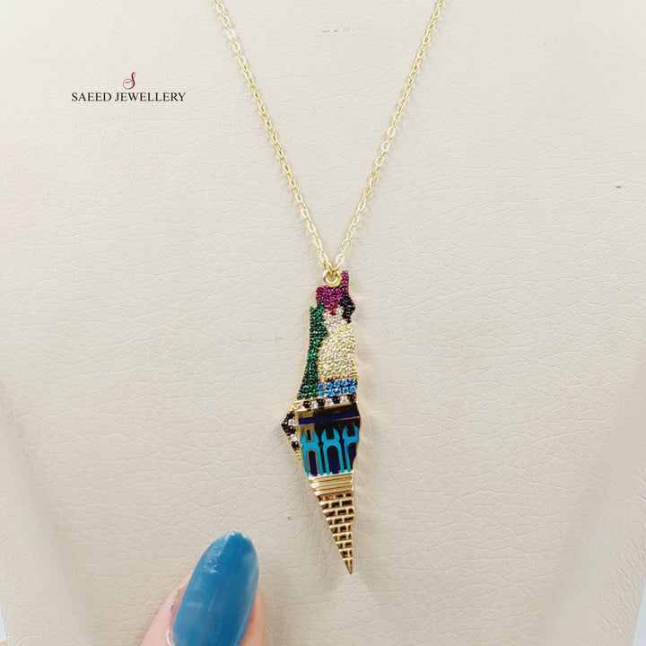 Enameled &amp;amp; Zircon Studded Palestine Necklace  Made Of 18K Yellow Gold by Saeed Jewelry-29386