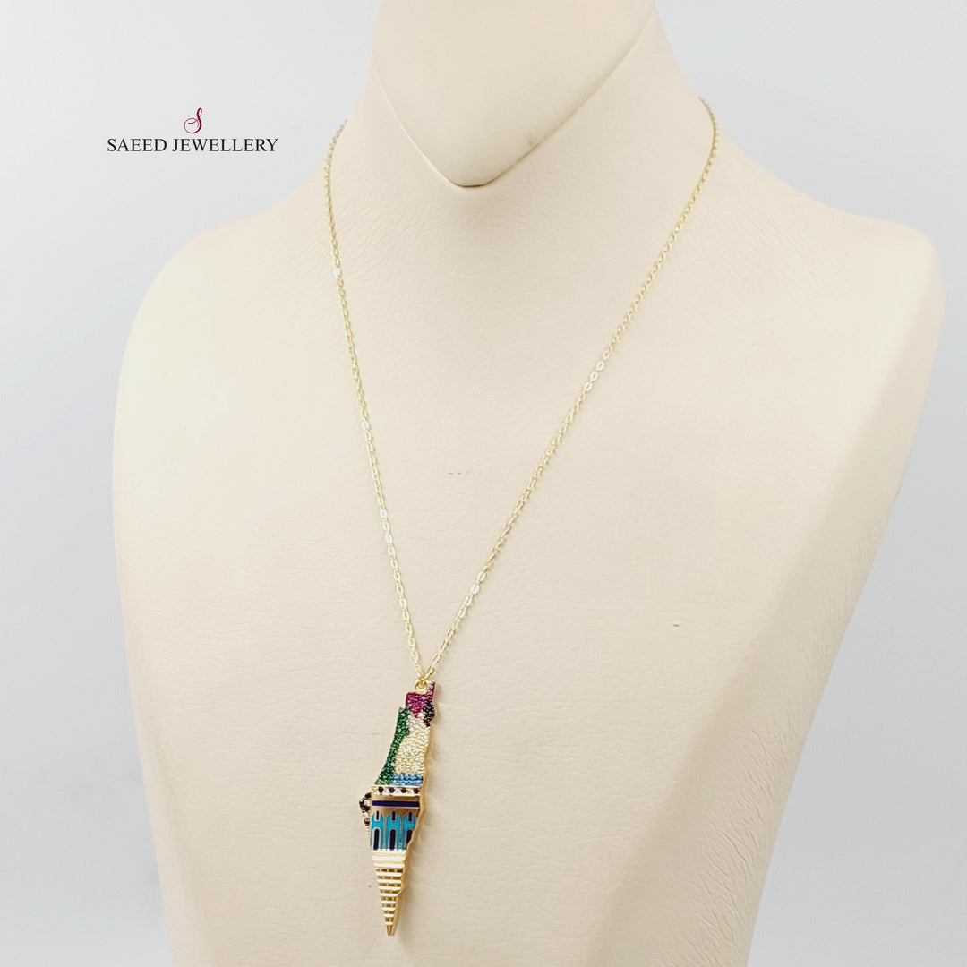 Enameled &amp;amp; Zircon Studded Palestine Necklace  Made Of 18K Yellow Gold by Saeed Jewelry-29386