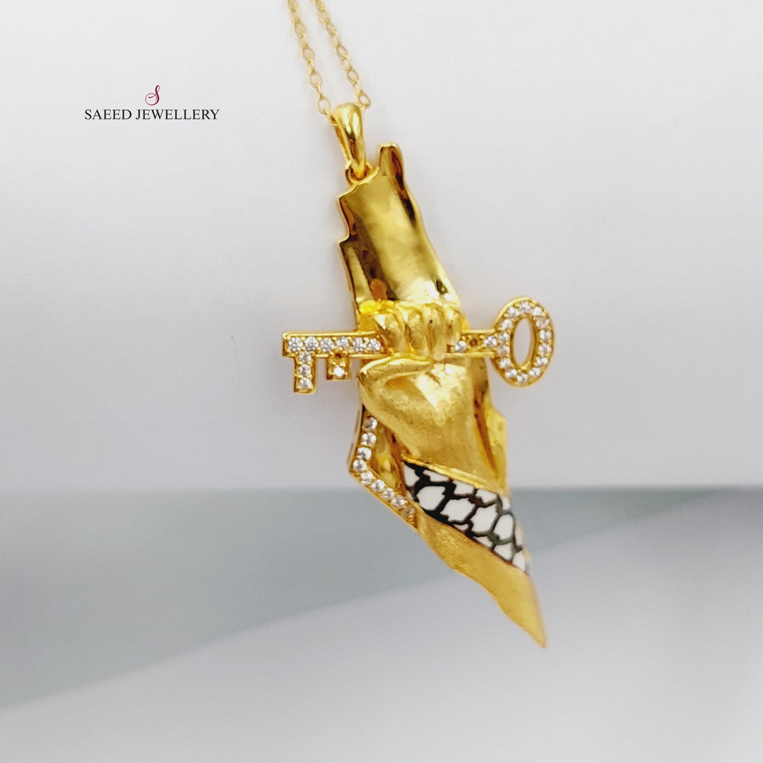 Enameled &amp;amp; Zircon Studded Palestine Necklace  Made Of 21K Yellow Gold by Saeed Jewelry-29296