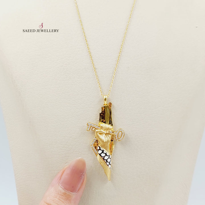 Enameled &amp;amp; Zircon Studded Palestine Necklace  Made Of 21K Yellow Gold by Saeed Jewelry-29296
