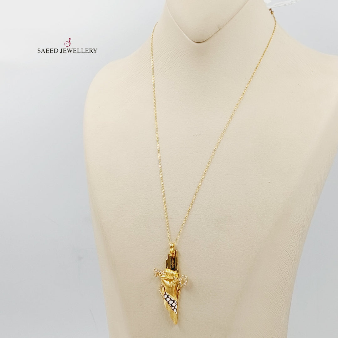 Enameled &amp;amp; Zircon Studded Palestine Necklace  Made Of 21K Yellow Gold by Saeed Jewelry-29296