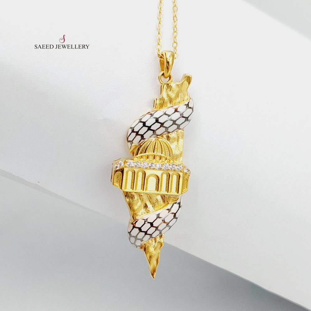 Enameled &amp; Zircon Studded Palestine Necklace  Made Of 21K Yellow Gold by Saeed Jewelry-29297