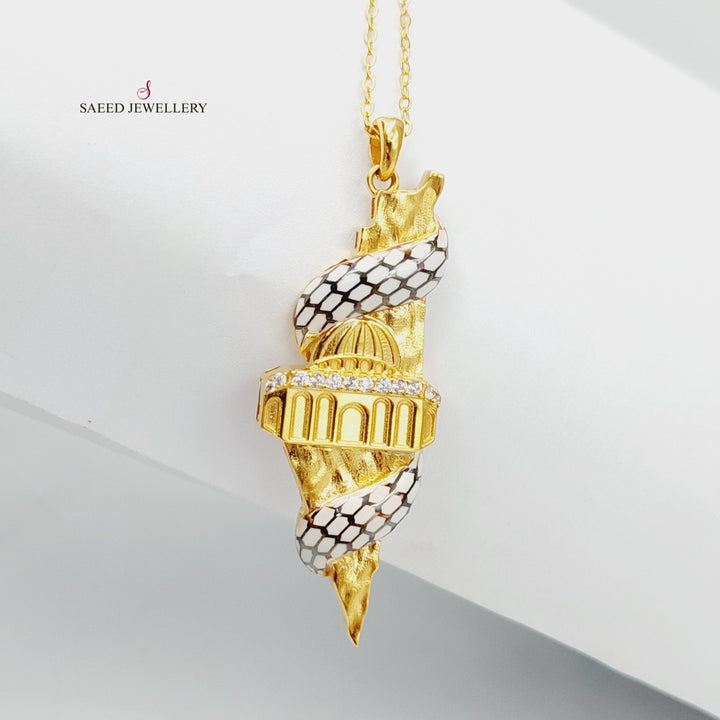Enameled &amp;amp; Zircon Studded Palestine Necklace  Made Of 21K Yellow Gold by Saeed Jewelry-29297