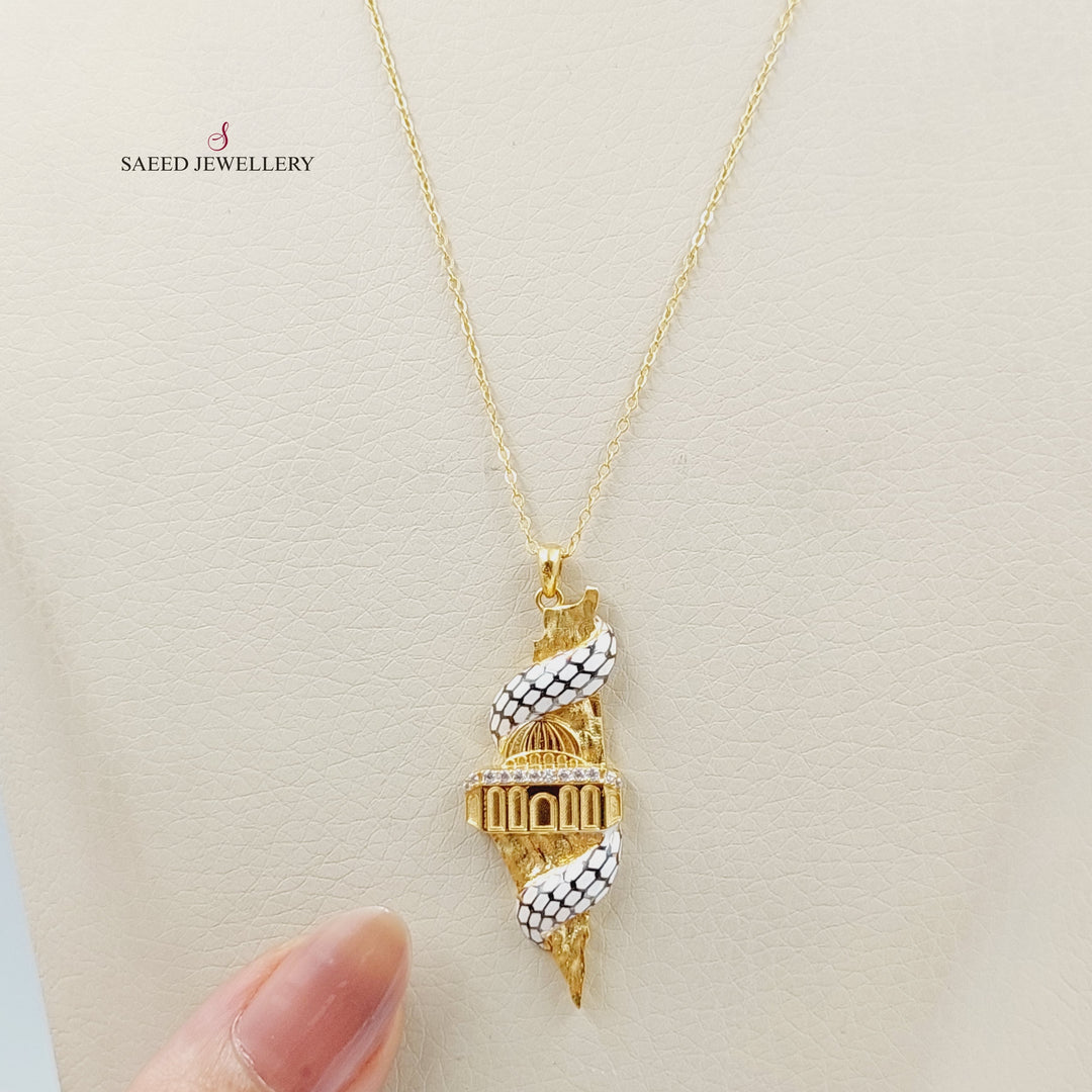 Enameled &amp;amp; Zircon Studded Palestine Necklace  Made Of 21K Yellow Gold by Saeed Jewelry-29297