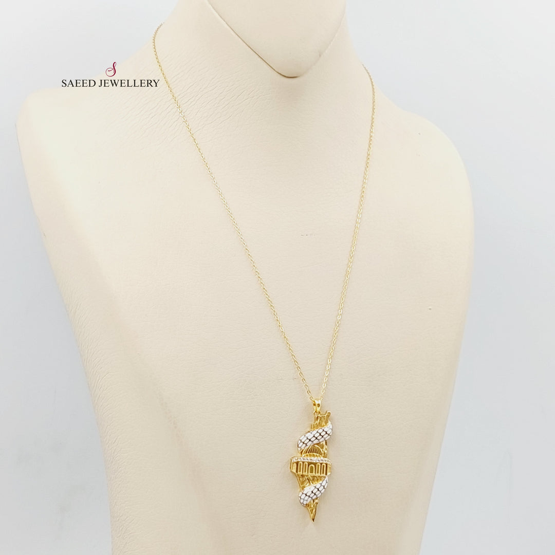 Enameled &amp;amp; Zircon Studded Palestine Necklace  Made Of 21K Yellow Gold by Saeed Jewelry-29297
