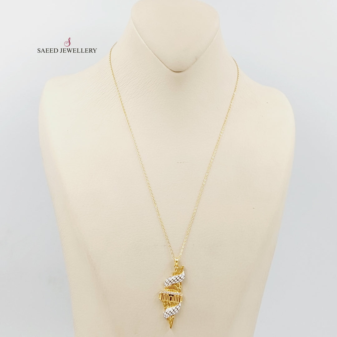 Enameled &amp;amp; Zircon Studded Palestine Necklace  Made Of 21K Yellow Gold by Saeed Jewelry-29297
