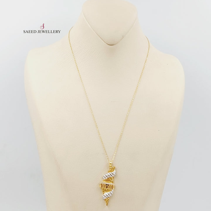 Enameled &amp;amp; Zircon Studded Palestine Necklace  Made Of 21K Yellow Gold by Saeed Jewelry-29297