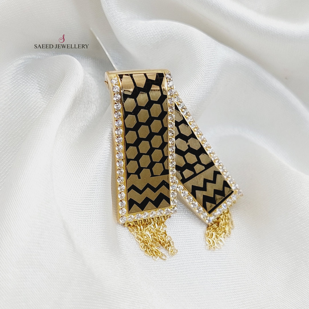 Enameled &amp; Zircon Studded Palestine Pendant  Made Of 18K Yellow Gold by Saeed Jewelry-29805