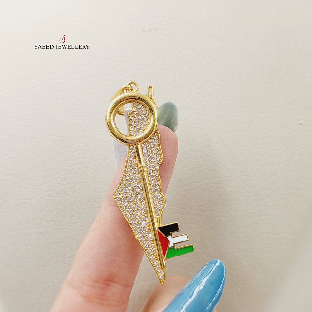 Enameled &amp; Zircon Studded Palestine Pendant  Made Of 21K Yellow Gold by Saeed Jewelry-29076