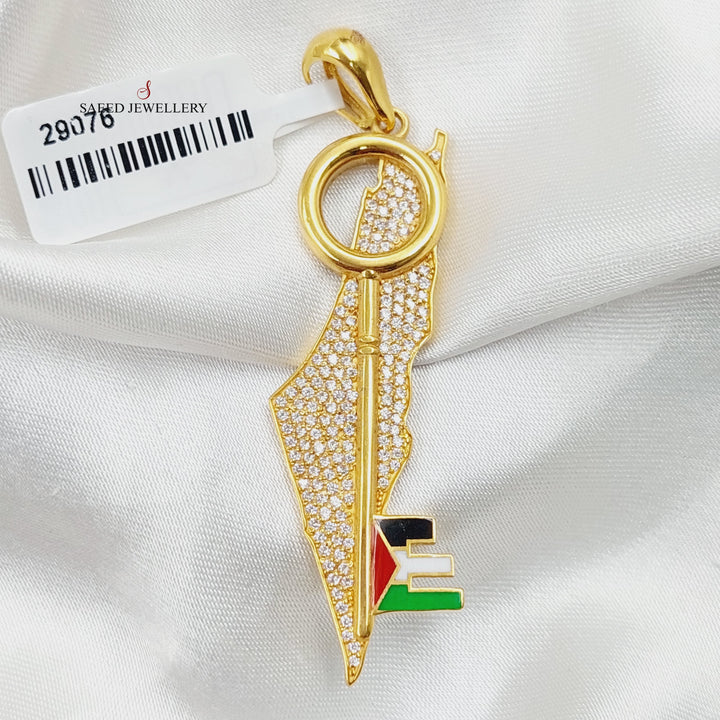 Enameled &amp; Zircon Studded Palestine Pendant  Made Of 21K Yellow Gold by Saeed Jewelry-29076