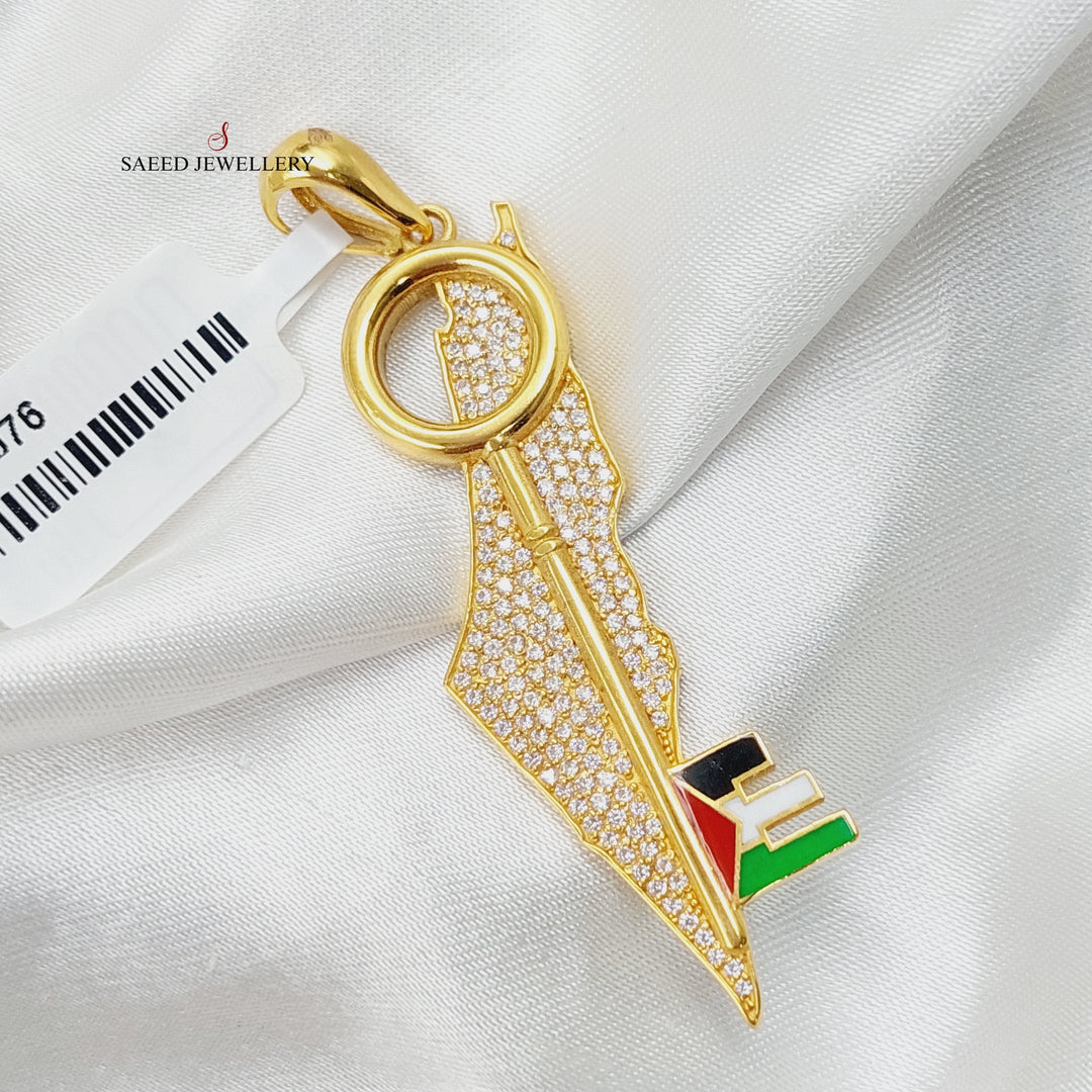 Enameled &amp; Zircon Studded Palestine Pendant  Made Of 21K Yellow Gold by Saeed Jewelry-29076