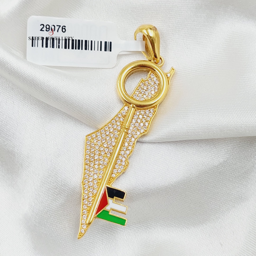 Enameled &amp; Zircon Studded Palestine Pendant  Made Of 21K Yellow Gold by Saeed Jewelry-29076