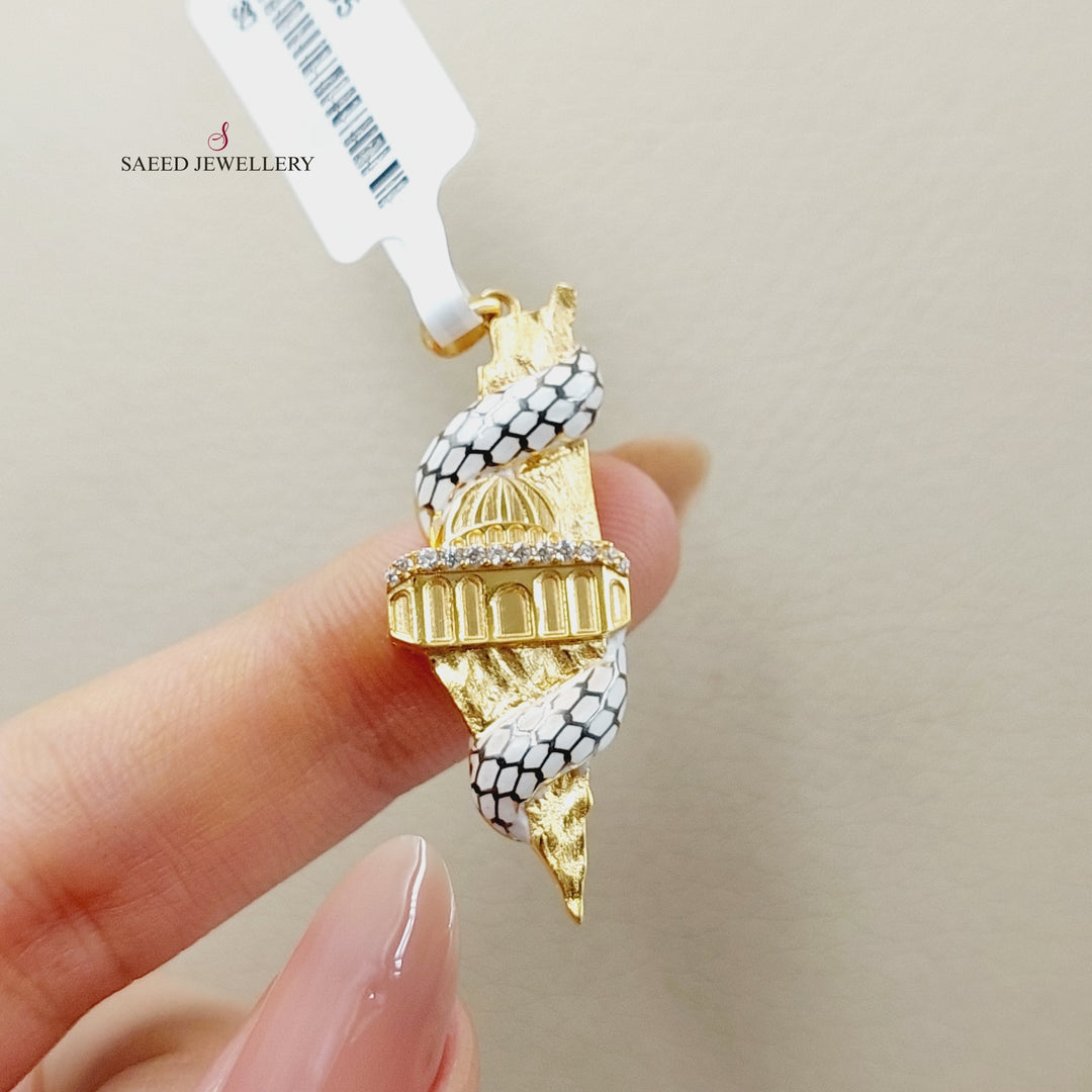 Enameled &amp;amp; Zircon Studded Palestine Pendant  Made Of 21K Yellow Gold by Saeed Jewelry-29305