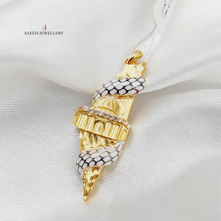 Enameled &amp;amp; Zircon Studded Palestine Pendant  Made Of 21K Yellow Gold by Saeed Jewelry-29305