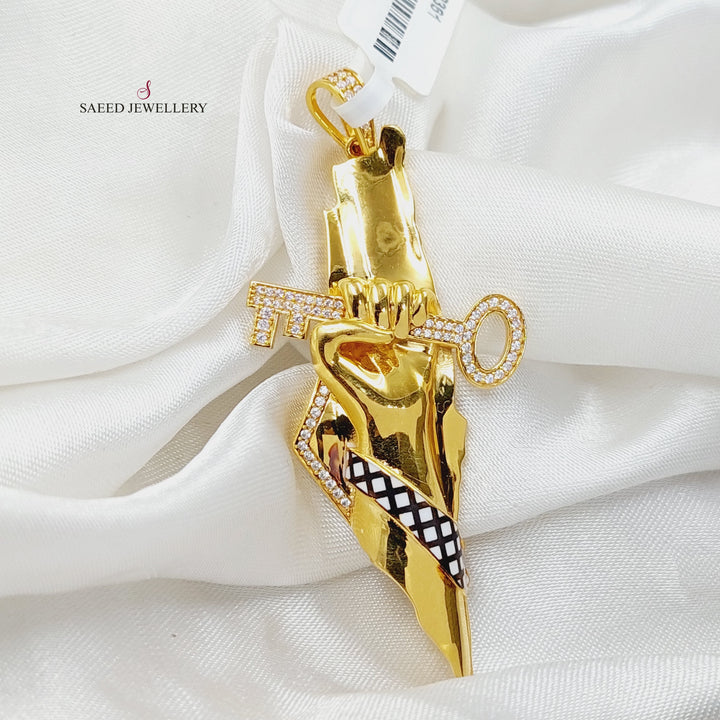 Enameled &amp;amp; Zircon Studded Palestine Pendant  Made Of 21K Yellow Gold by Saeed Jewelry-29361