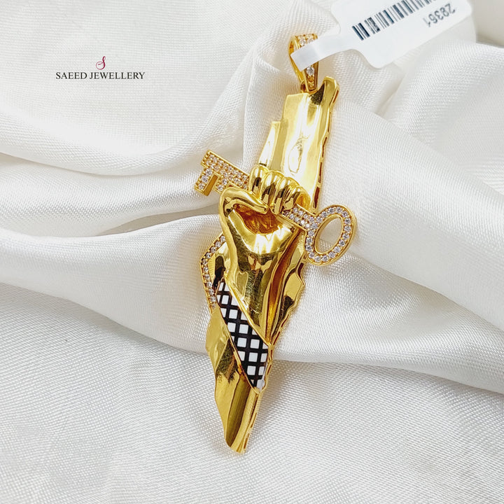 Enameled &amp;amp; Zircon Studded Palestine Pendant  Made Of 21K Yellow Gold by Saeed Jewelry-29361