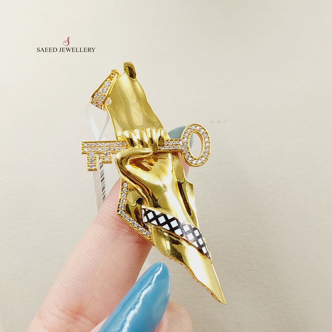 Enameled &amp;amp; Zircon Studded Palestine Pendant  Made Of 21K Yellow Gold by Saeed Jewelry-29361