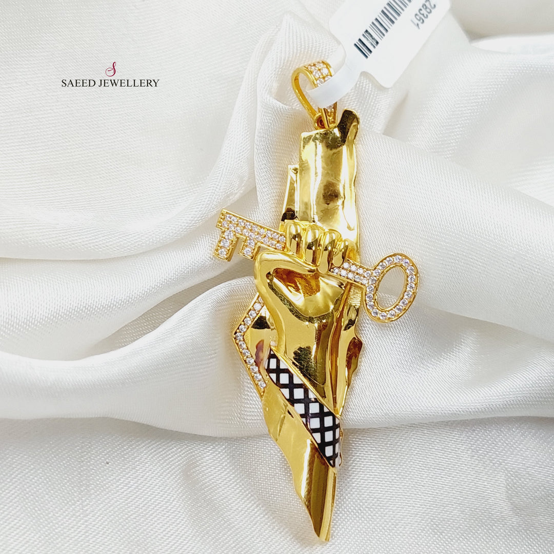 Enameled &amp;amp; Zircon Studded Palestine Pendant  Made Of 21K Yellow Gold by Saeed Jewelry-29361