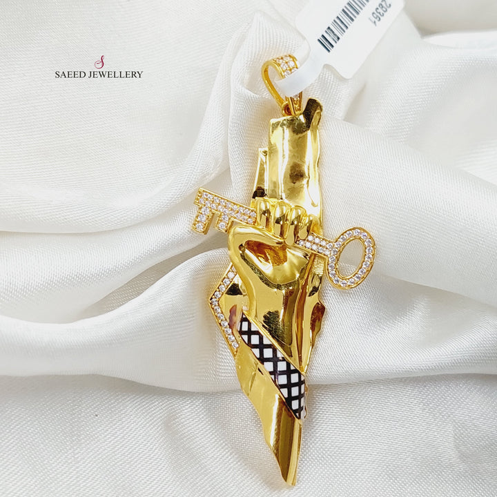 Enameled &amp;amp; Zircon Studded Palestine Pendant  Made Of 21K Yellow Gold by Saeed Jewelry-29361