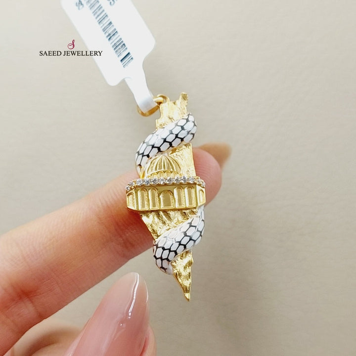Enameled &amp;amp; Zircon Studded Palestine Pendant  Made Of 21K Yellow Gold by Saeed Jewelry-29364