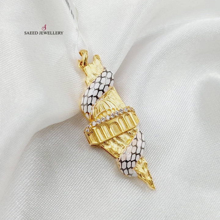 Enameled &amp;amp; Zircon Studded Palestine Pendant  Made Of 21K Yellow Gold by Saeed Jewelry-29364